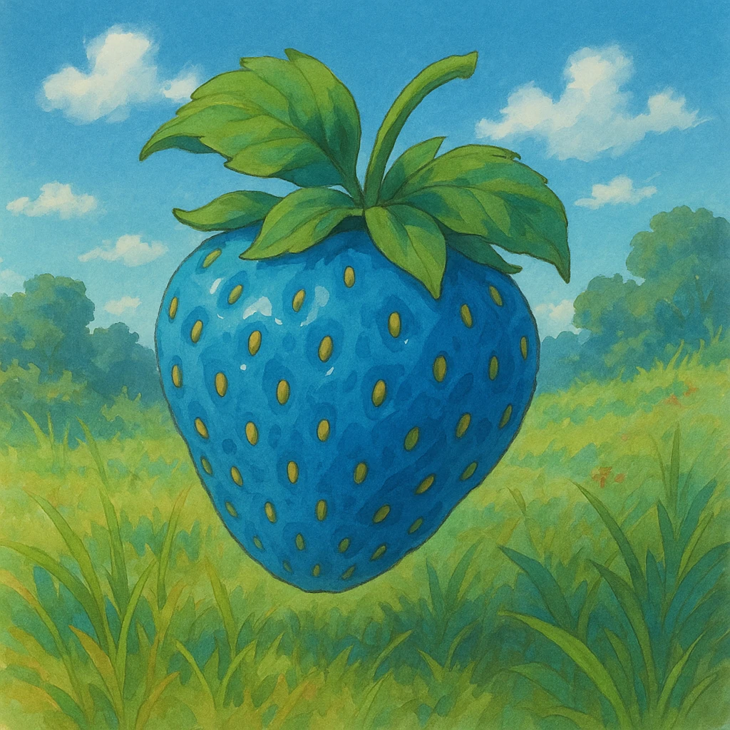 blue strawberry in ghibli style emoji