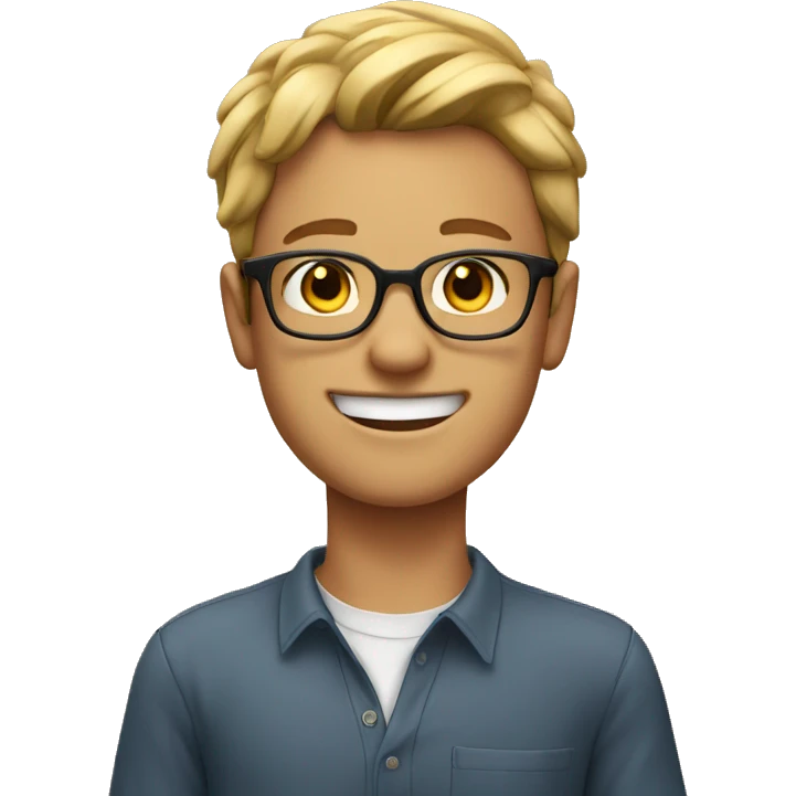 smiling young man who wearing glasses 
 putting hands up  emoji