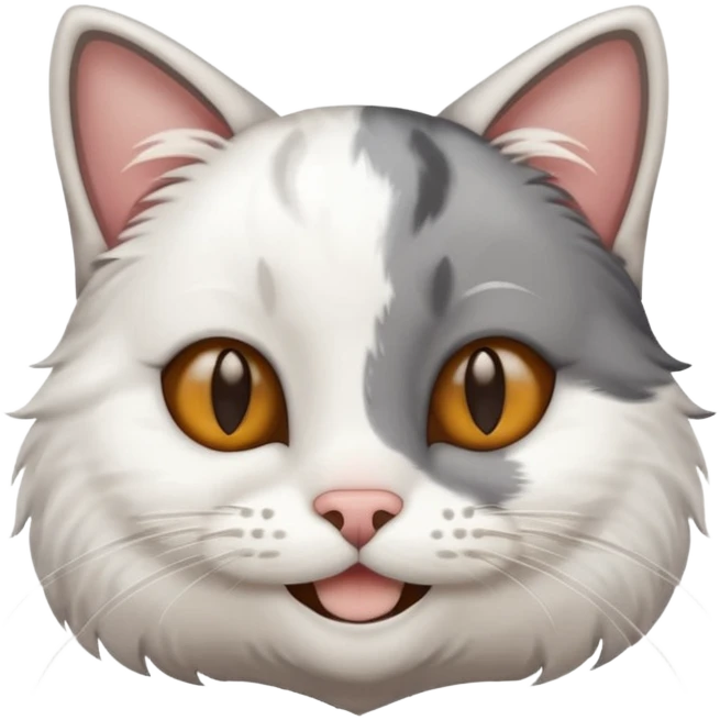 A cat grey patches and white fur smiling emoji