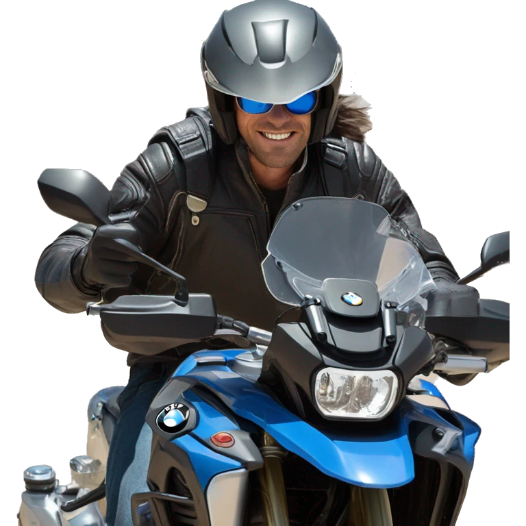 bmw gs 1250 black male rider sunglases on bike dark hair blue eyes emoji