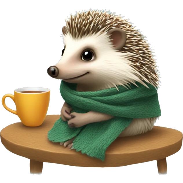 Hedgehog drinking tea with scarf emoji
