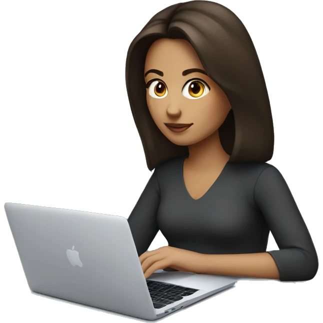 A brunette girl works on a MacBook emoji