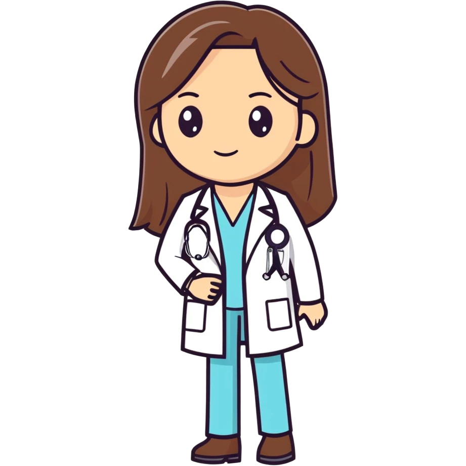 Female brown long straight hair Doctor with stethoscope emoji