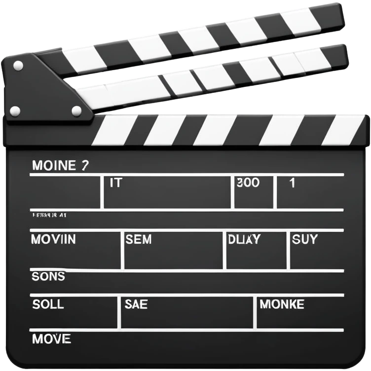 basic movie slate in black and white, clean lines and simple design emoji