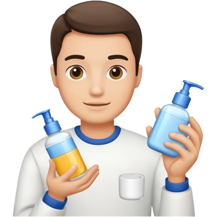 man holding skincare products emoji