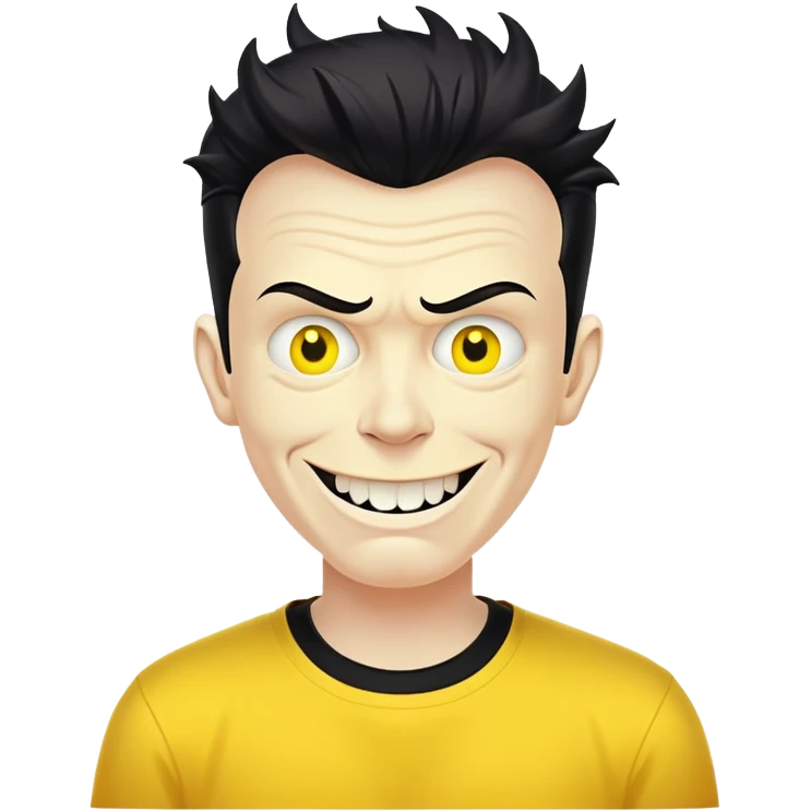 Rick Astley with a cursed demonic devious evil killer smile and Rick Astleys yellow and Rick Astley has no eyes with 3 lines of cursed ink coming out emoji