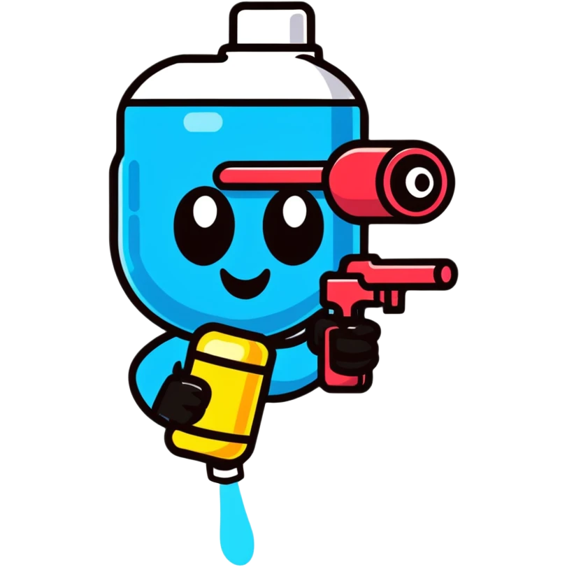 emoji face holding a water gun, bright colors emoji