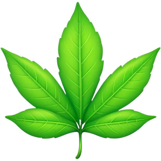 A single neon green leaf emoji, iPhone emoji style, glossy and smooth, cartoonish, vibrant neon green color, high detail, simple and cute design, isolated on white background, centered composition


 emoji