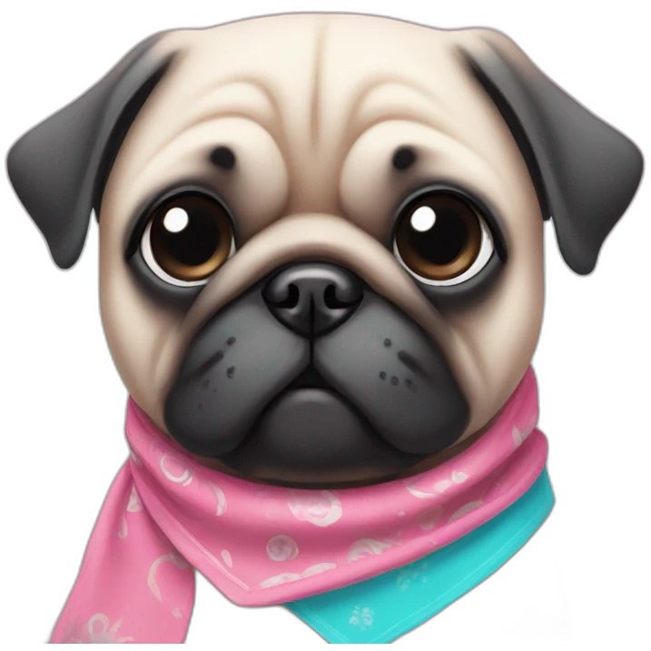 Pink kawaii Pug with Cyan bandana emoji