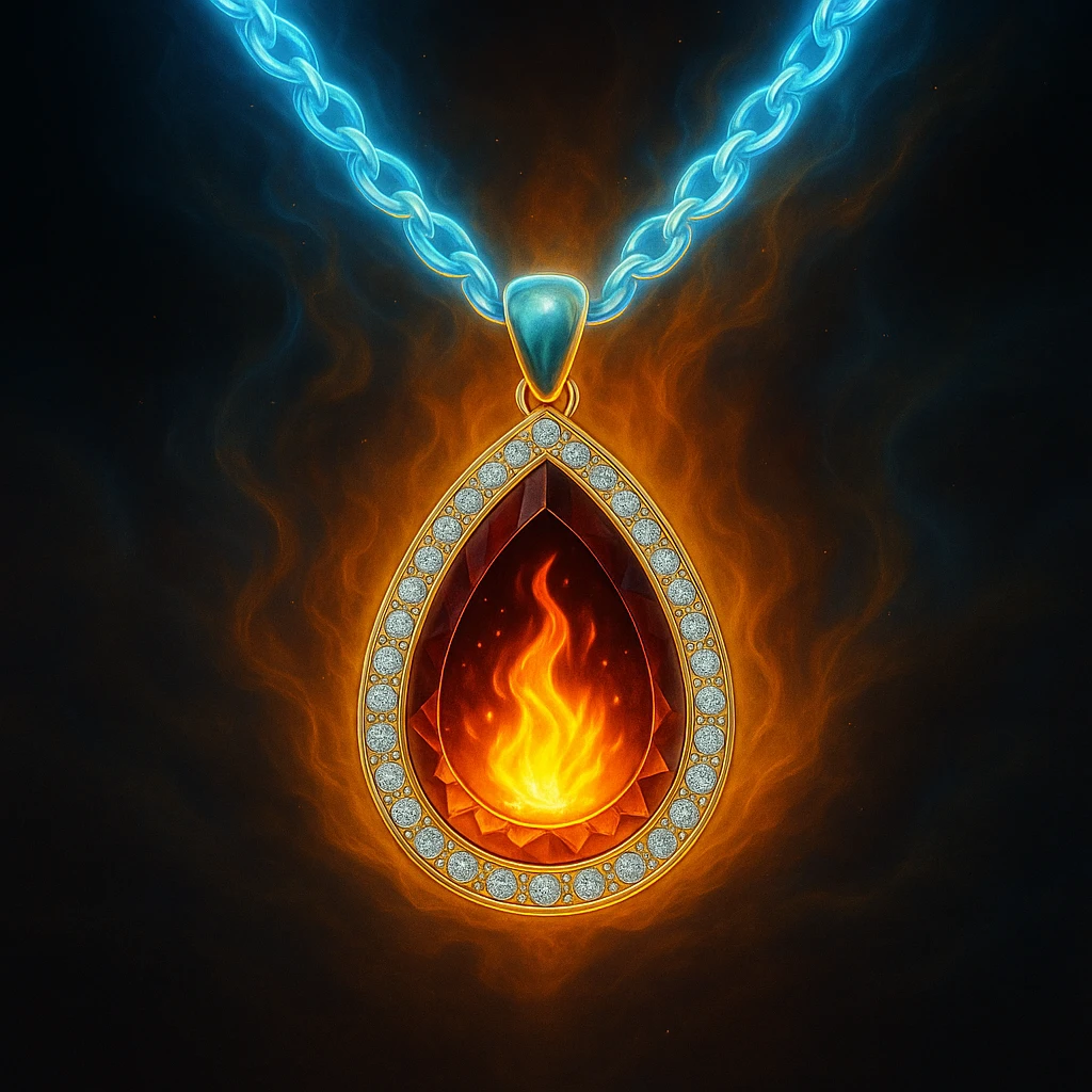 Replace the dark void with a small, powerful flame inside the pendant emoji