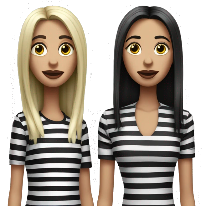 3 Beetlejuice Sisters.  First with layered shoulder length hair.  Second with dark brown straight hair.  Third with long blond hair. emoji