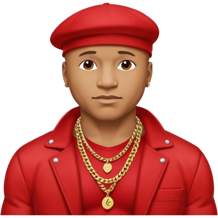 LL Cool J shirtless with necklace, red jacket emoji