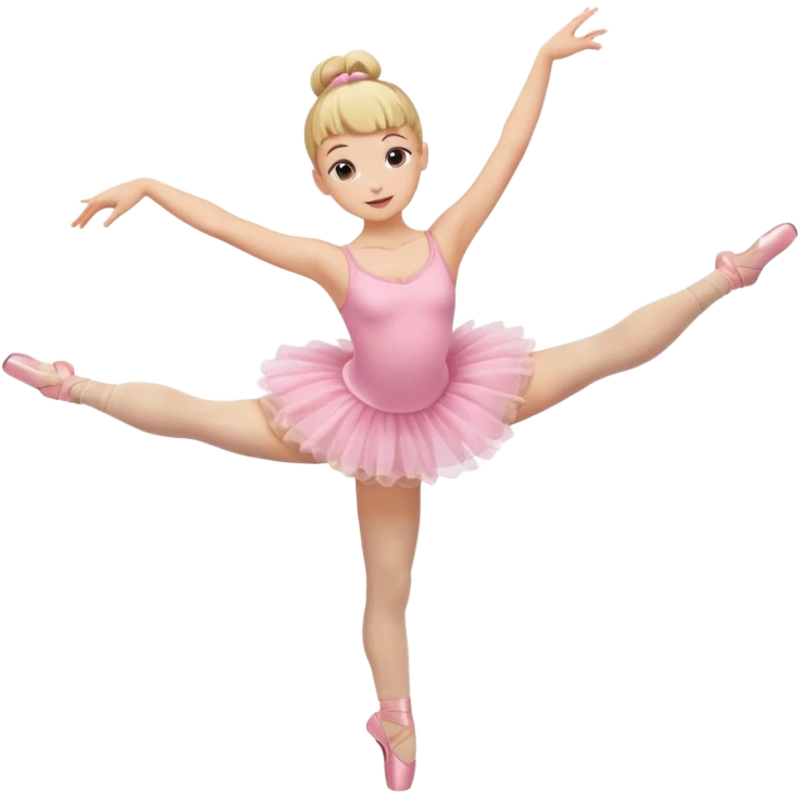 aestethic blonde girl doing ballet, with a pink tutu, bun, with a leg on the floor, and the other one in the air emoji