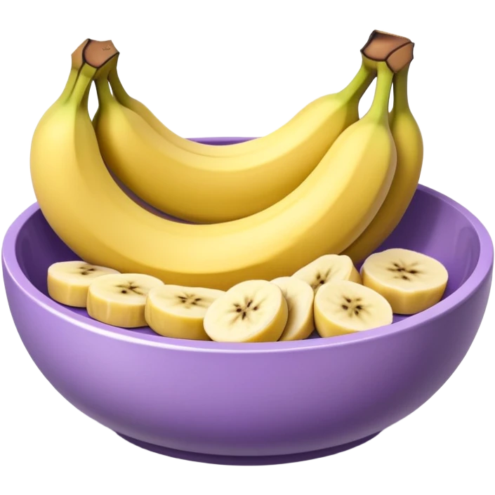 super realistic small lavender bowl filled with sliced bananas emoji