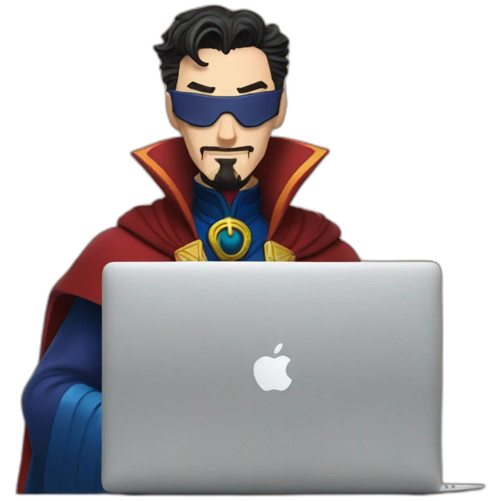 doctor strange with macbook and coffee emoji