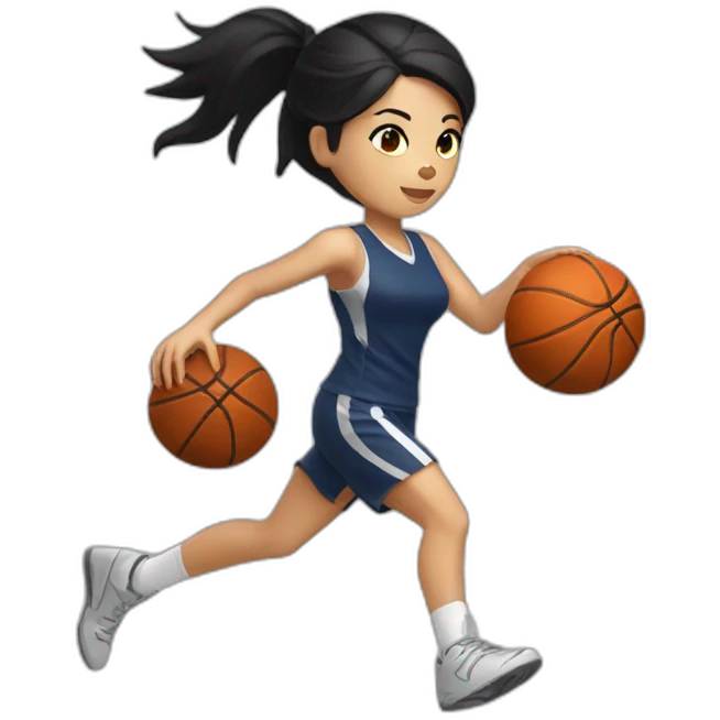 White skin female with black hair playing football with basket ball emoji