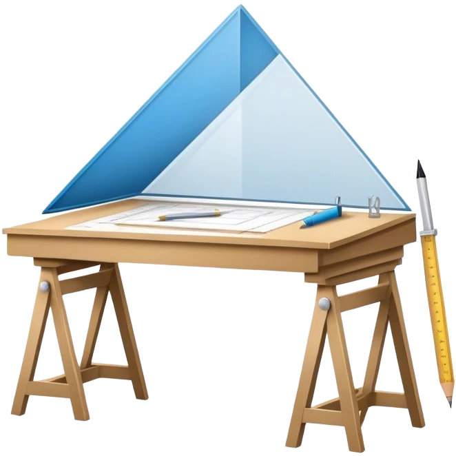 Create a sleek and modern icon representing Architecture, featuring elements like blueprints, a drafting table, and architectural tools (ruler, line, triangle). The design should be visually sophisticated, clean, and professional, without any emojis. The background should be transparent emoji