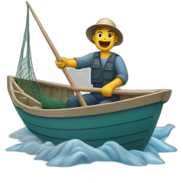 A fisherman in a boat throwing his net into the river emoji