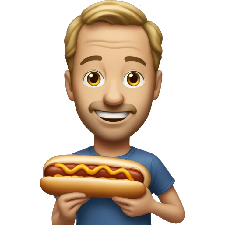 realistic portrait of a man eating a hotdog emoji