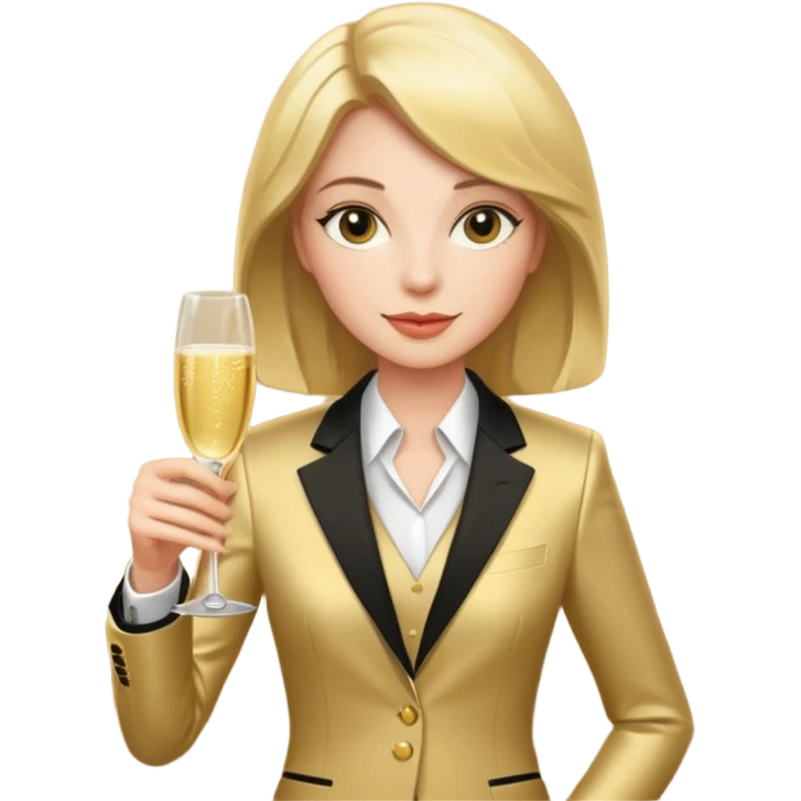 woman with shampane glass in golt suit emoji