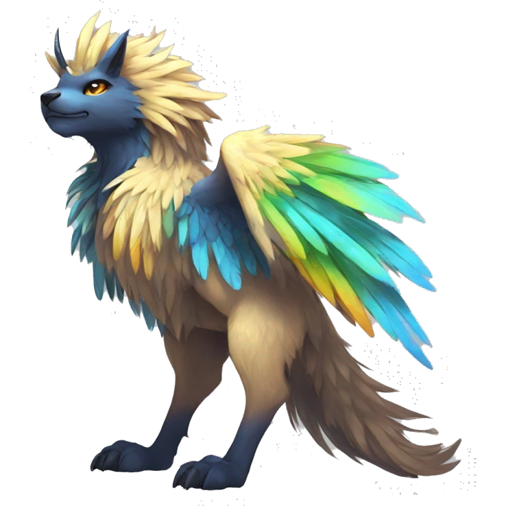 Anthro Sona Cool Edgy Cute Colorful Shy Detailed Winged Shiny High Quality Fakemon-Fantasy-Creature With Long Hair-Mane Full Body emoji