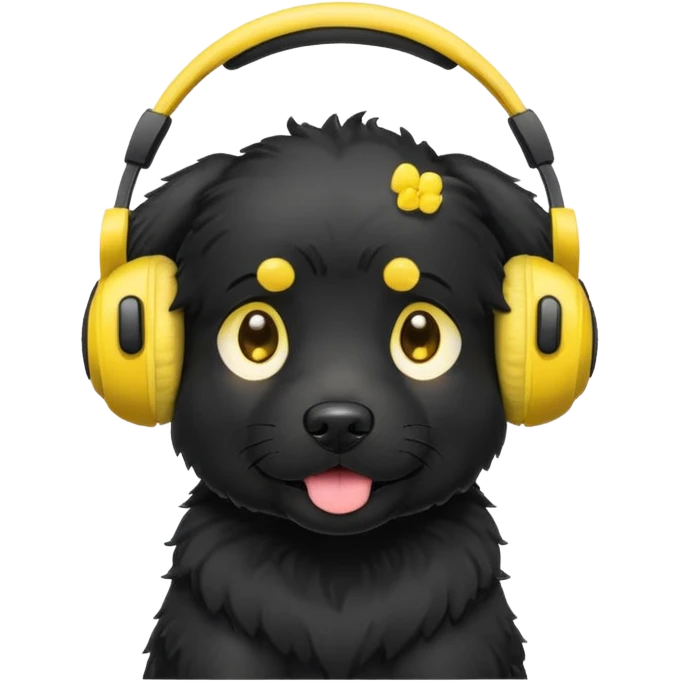 black dog wearing yellow headphones emoji