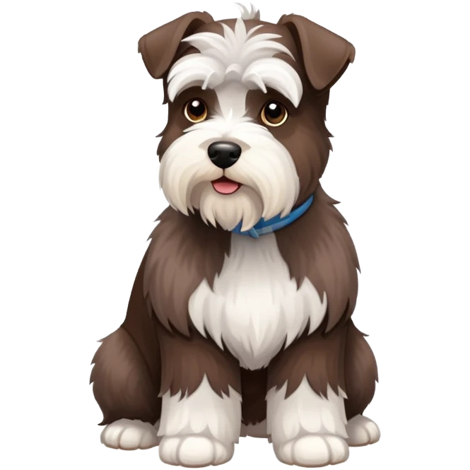 Fluffy Chocolate and white schnauzer standing emoji