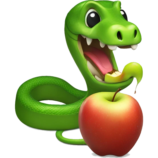 Green snake eating apple emoji