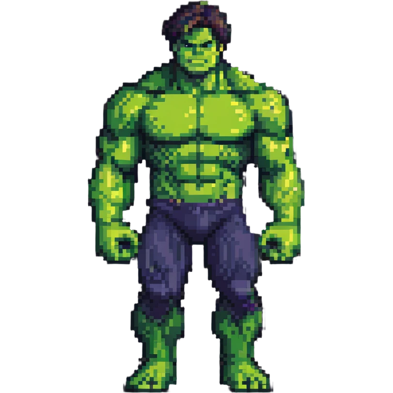 Bruce Banner transforming into Hulk sequence, 8-bit style emoji