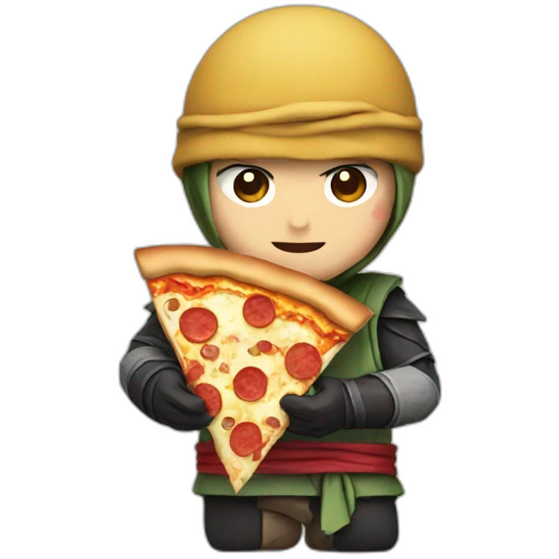 pixelated ninja eating a pizza emoji