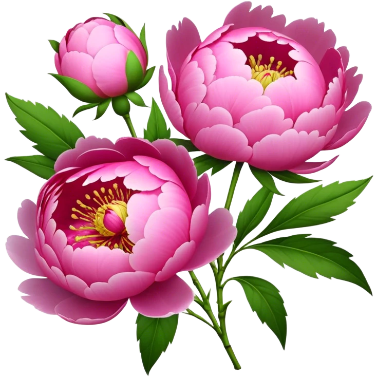 bouquet pink Peony, luxuriant, stem, leaf, bud emoji
