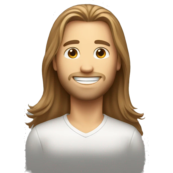 a profile picture of a happy white guy with long brown straight hair emoji