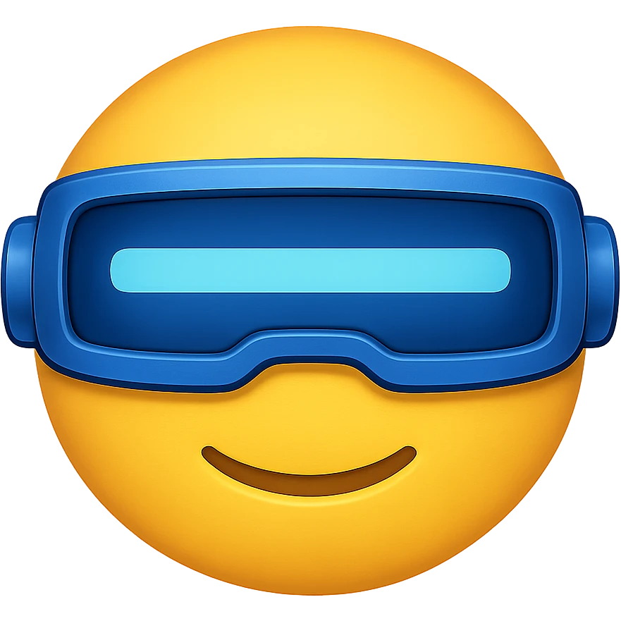 yellow face with blue robot visor emoji, digital illustration, no background emoji