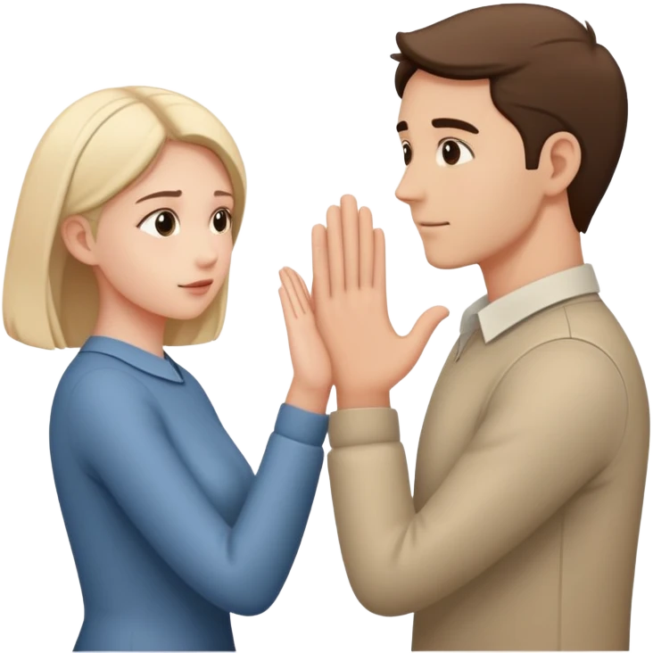 couple with man showing avoidant attachment style (turning away slightly) and woman showing approachable attachment style (reaching out) emoji