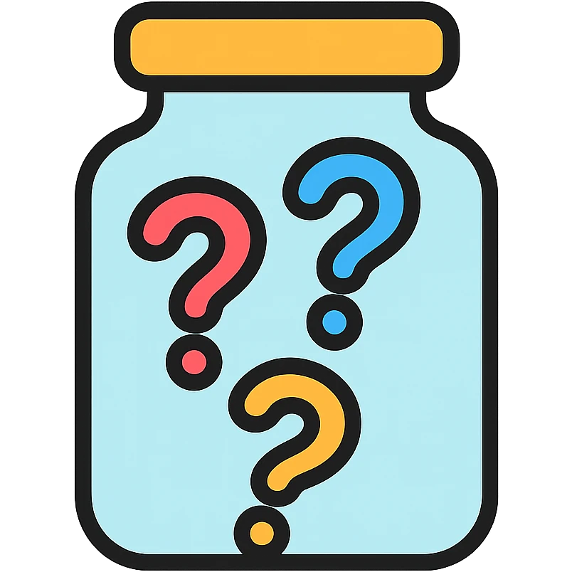glass jar filled with question marks, color outline icon style emoji