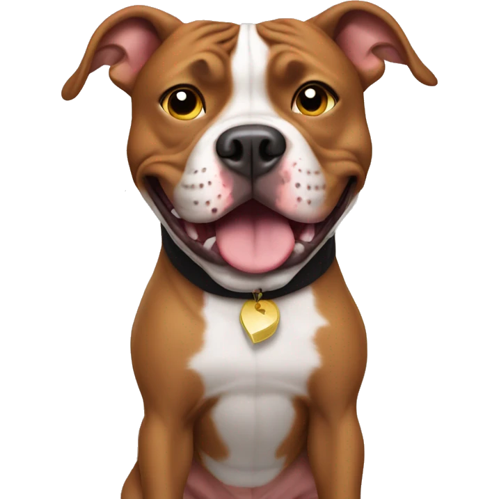 Pitbull dog wearing a joke costume emoji