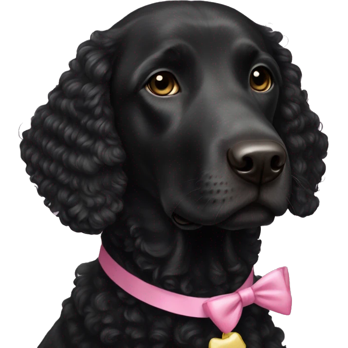 female black curly retriever with pink bows above her ears emoji