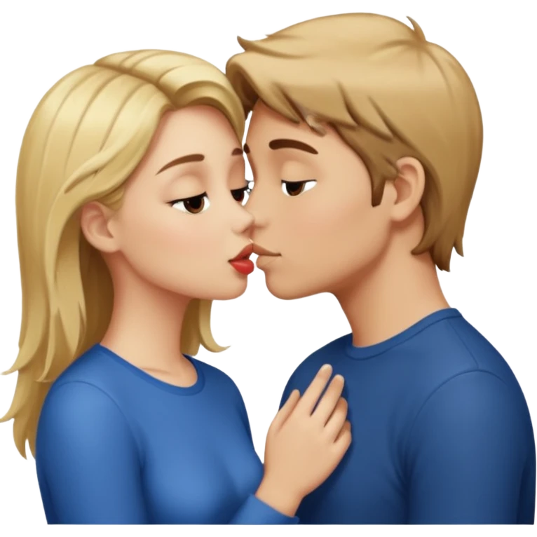 blonde girl and brown hair boy kissing emoji
