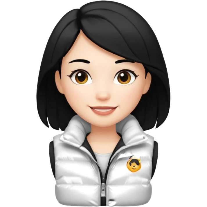 girl with black hair in a white puffer vest with sass emoji