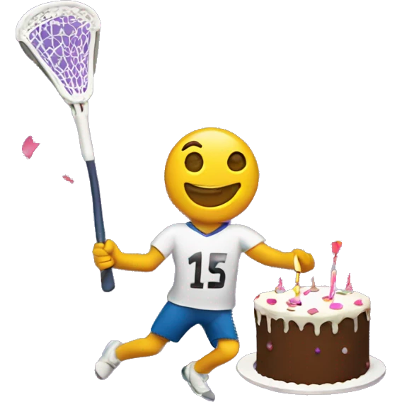 Lacrosse throwing a birthday cake emoji