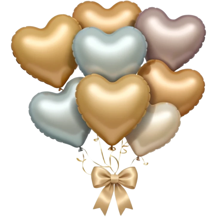 pearl-colored bow and 6 beige  metallic aesthetic heart-shaped balloons emoji