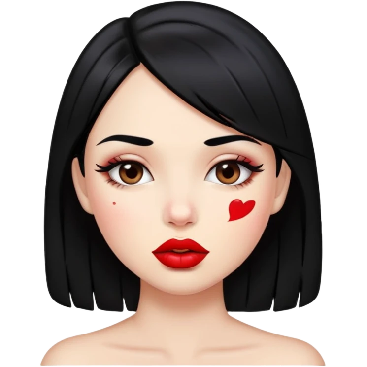 Girl with black hair who has lipstick kiss marks on her cheeks emoji