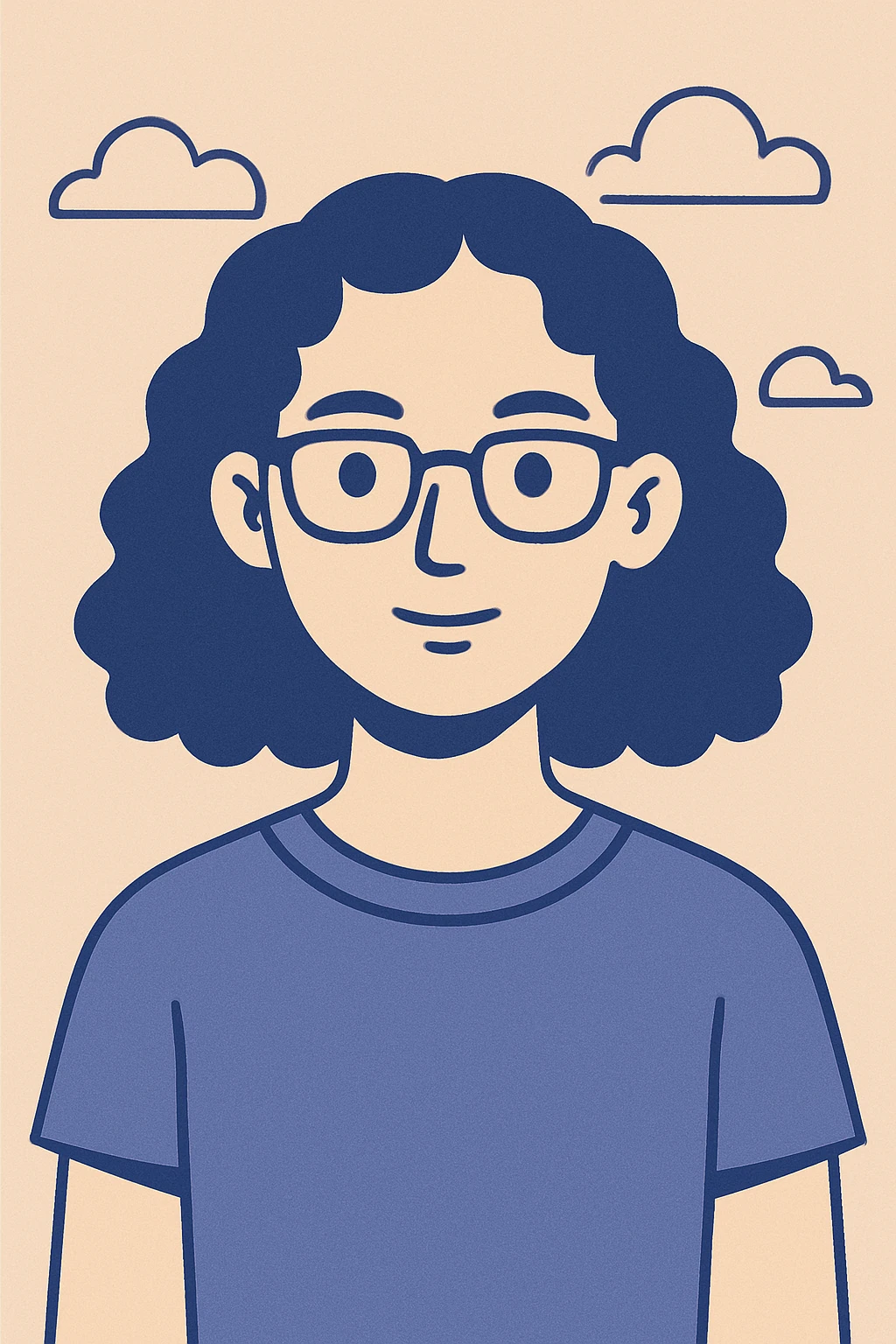 fille aux cheveux bouclés blonds foncé, lunettes noires, yeux marrons, style flat color emoji