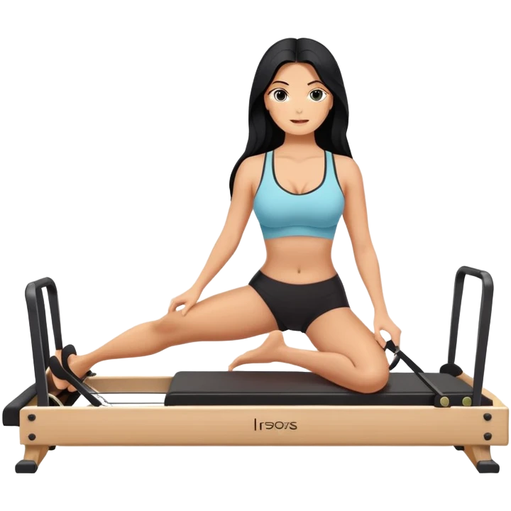 woman with bra, tanned long black hair, doing Pilates reformer emoji