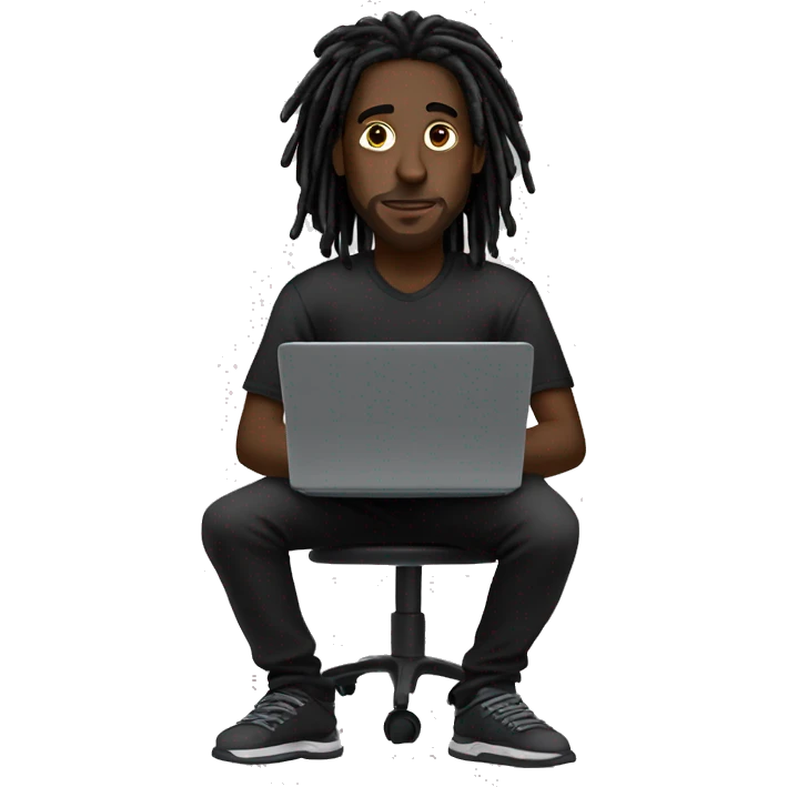Black-guy-with-dreads-wearing-black-trackstuit-sitting-down-on-chair facing-foward-focused-on-laptop-computer- emoji