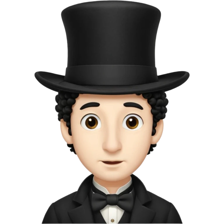 A man with a big nose and a black hat like a top hat but round and all black, with a strand of curly hair coming out from both sides of the hat, the strand of hair should be long and just 1 hair  emoji