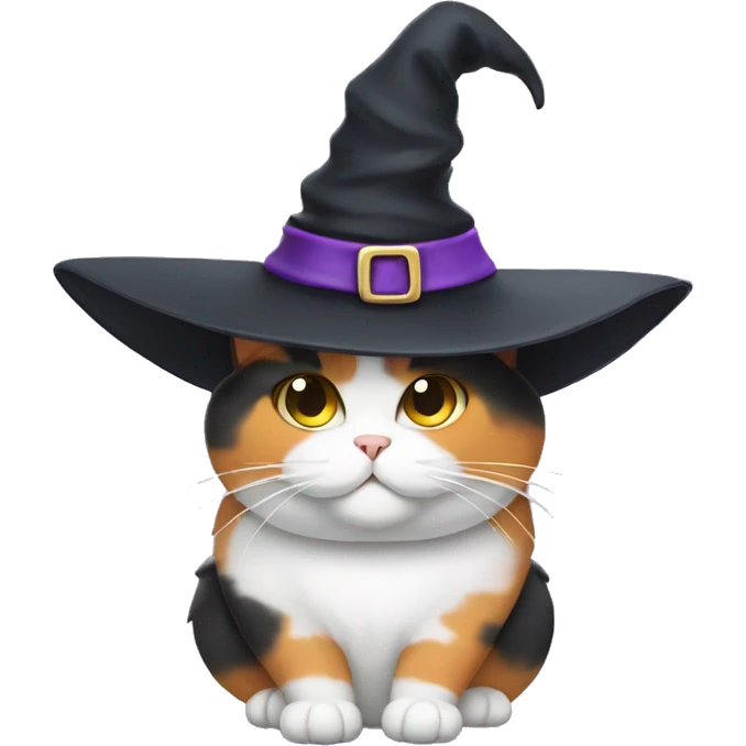 Fat calico cat witch hat emoji