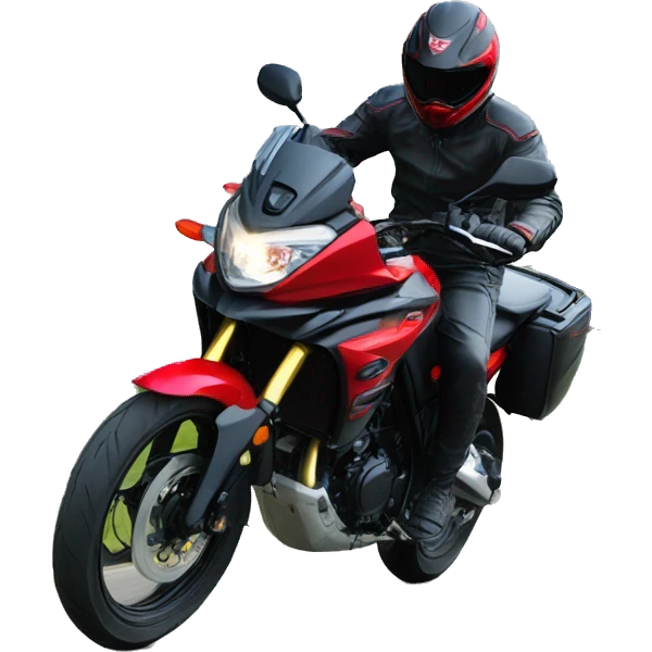 A man with red and black driving Suzuki v strom 250 emoji