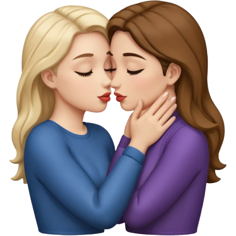 two women kissing hands wrapped around each other emoji