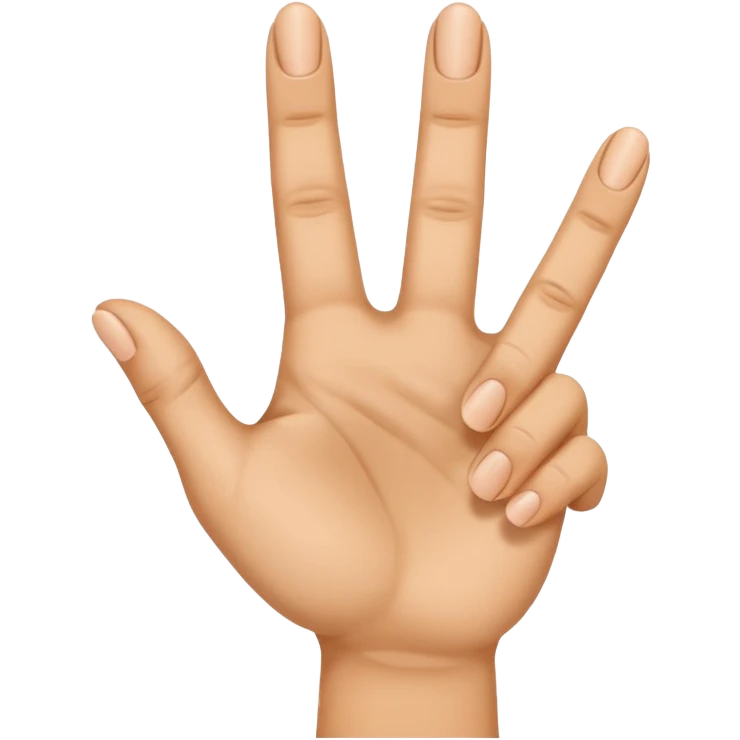 Make me a hand emoji with these directions. Middle finger crossing ring finger but the middle finger is behind the ring finger. Pinky finger and index finger spread out words. Last thing is thumb on the palm of the hand emoji